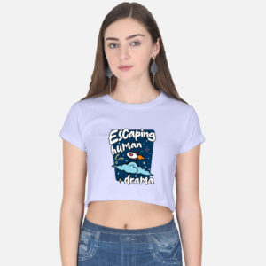 Lavender Tribal bay Cotton Graphic Crop Top with rockets and stars on the front