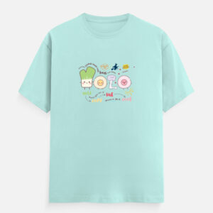 Mint Tribal bay Graphic Classic Crew T-Shirt with YOLO Kawaii cute cartoon characters on the front