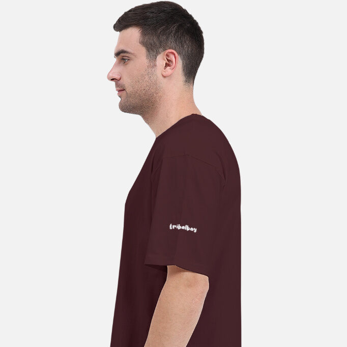 tribal-bay-escaping-human-drama-oversized-unisex-t-shirt-left-shoulder-maroon.jpg Maroon Escaping Human Drama Oversized Unisex T-shirt left shoulders